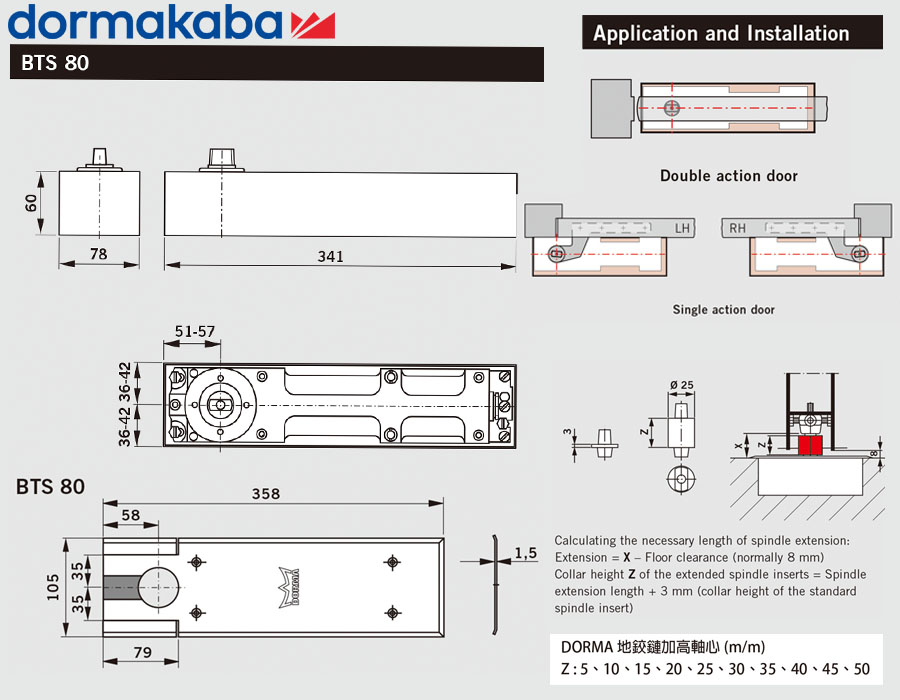 DORMA BTS-80 EN3,EN4,EN6地鉸鏈