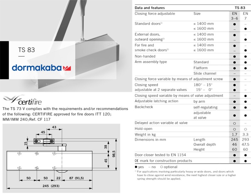 DORMAKABA TS-83 EN3-6,7 門弓器