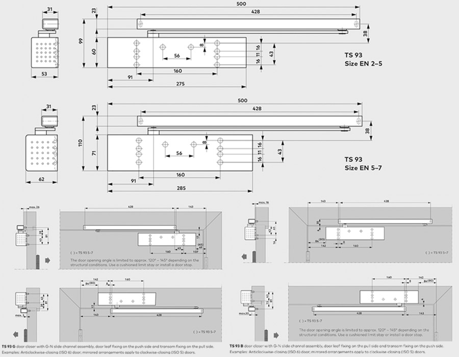 DORMAKABA TS-93G,B EN2-5,5-7滑軌式門弓器